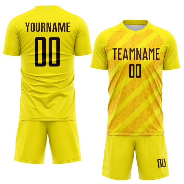 Custom Light Yellow Brown-Gold Diagonal Stripes Sublimation Soccer Uniform Jersey