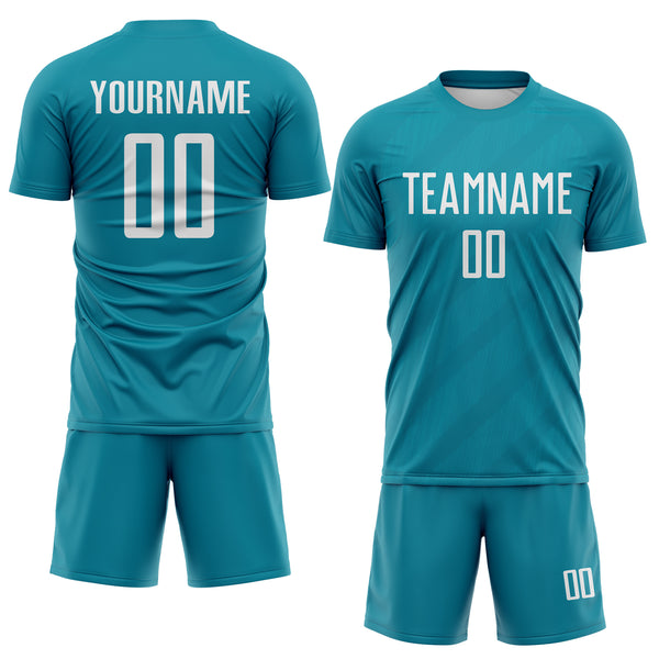 Custom Teal-White Diagonal Stripes Sublimation Soccer Uniform Jersey