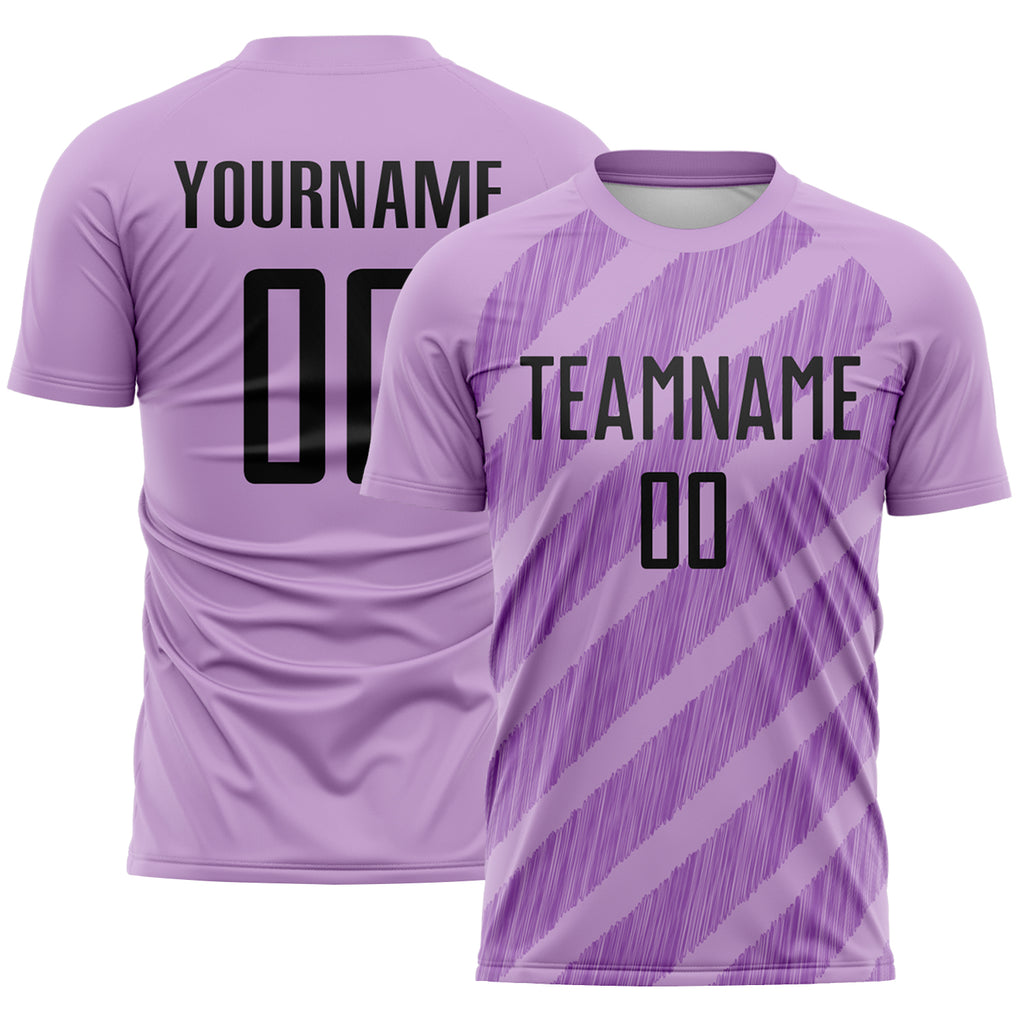 Custom Light Purple Black-Medium Purple Diagonal Stripes Sublimation Soccer Uniform Jersey