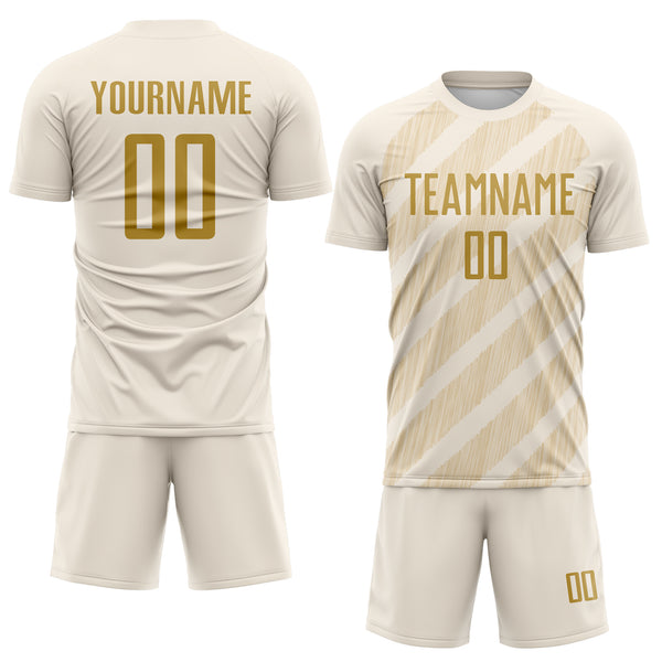 Custom Cream Old Gold-City Cream Diagonal Stripes Sublimation Soccer Uniform Jersey