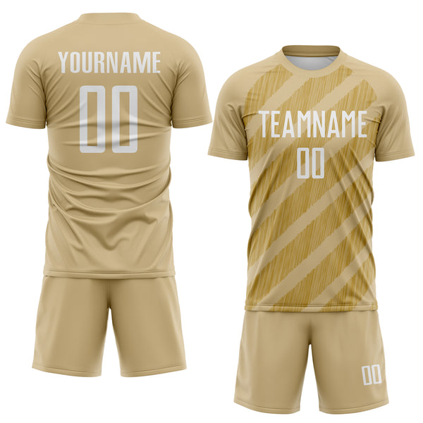 Custom Vegas Gold White-Old Gold Diagonal Stripes Sublimation Soccer Uniform Jersey