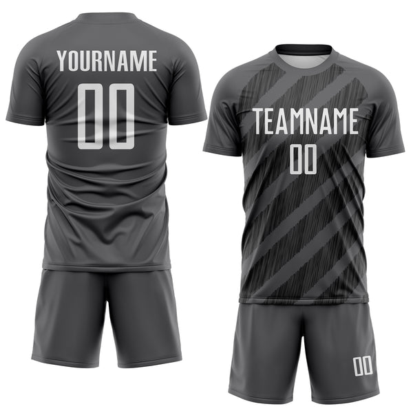 Custom Steel Gray White-Black Diagonal Stripes Sublimation Soccer Uniform Jersey