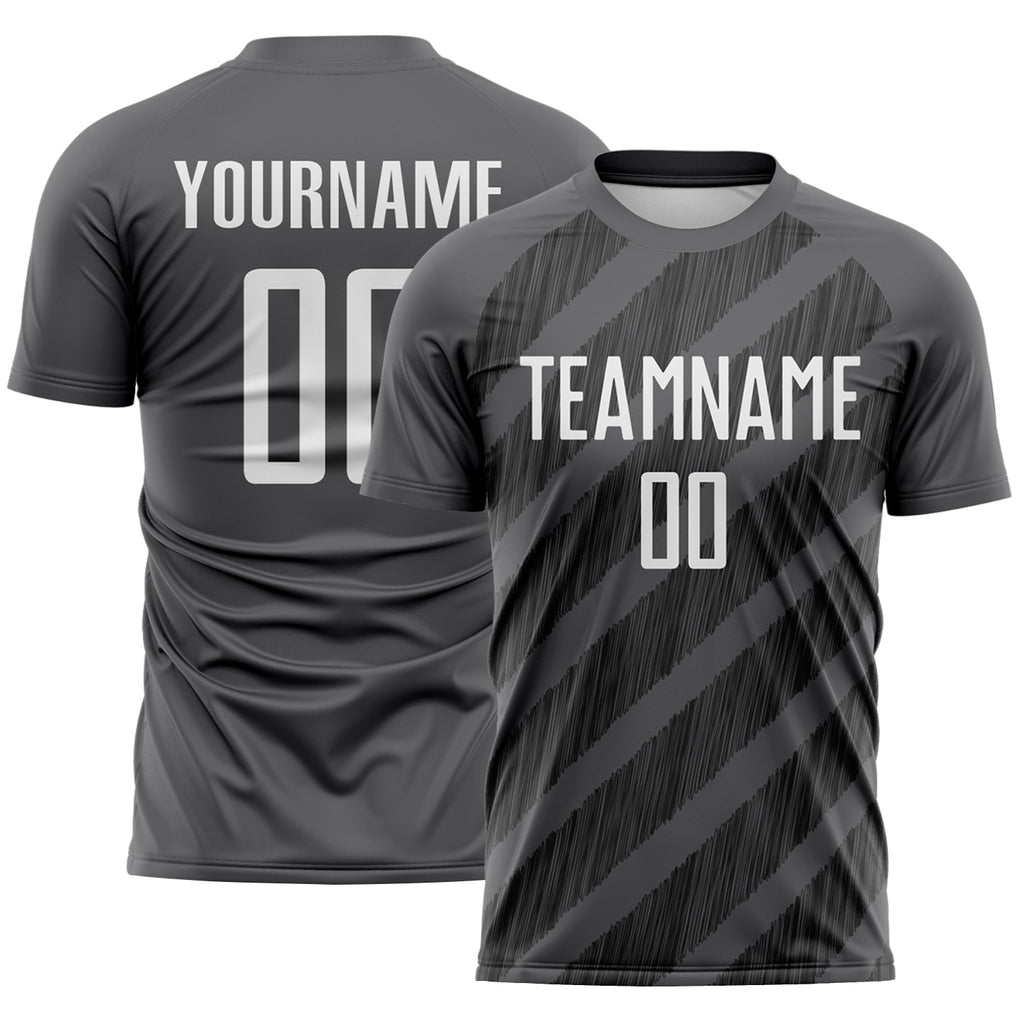 Custom Steel Gray White-Black Diagonal Stripes Sublimation Soccer Uniform Jersey