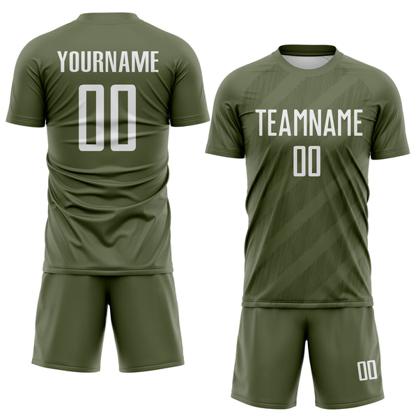 Custom Olive-White Diagonal Stripes Sublimation Soccer Uniform Jersey