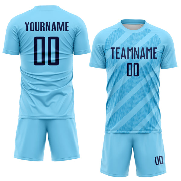 Custom Sky Blue-Navy Diagonal Stripes Sublimation Soccer Uniform Jersey