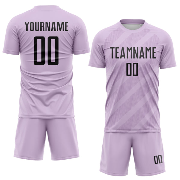 Custom Light Purple-Black Diagonal Stripes Sublimation Soccer Uniform Jersey
