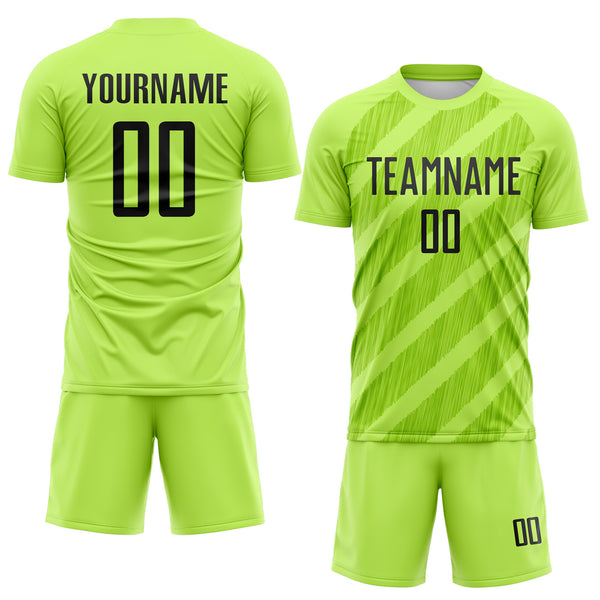 Custom Neon Green-Black Diagonal Stripes Sublimation Soccer Uniform Jersey