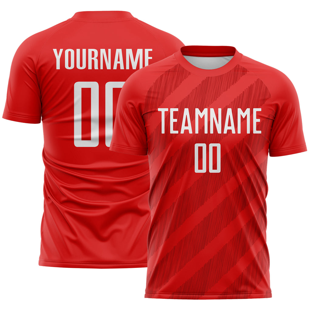Custom Red-White Diagonal Stripes Sublimation Soccer Uniform Jersey
