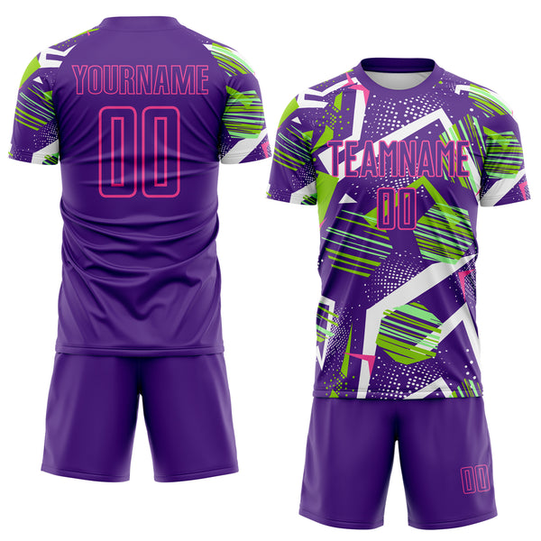 Custom Purple Green White-Pink Geometric Asymmetry Shatter Sublimation Soccer Uniform Jersey
