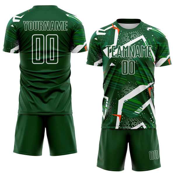 Custom Green Orange-White Geometric Asymmetry Shatter Sublimation Soccer Uniform Jersey