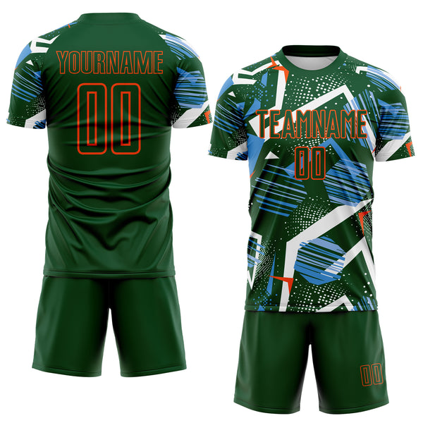 Custom Green Blue White-Orange Geometric Asymmetry Shatter Sublimation Soccer Uniform Jersey