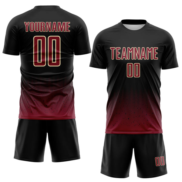 Custom Black Crimson-Cream Fade Wave Lines Splatter Sublimation Soccer Uniform Jersey