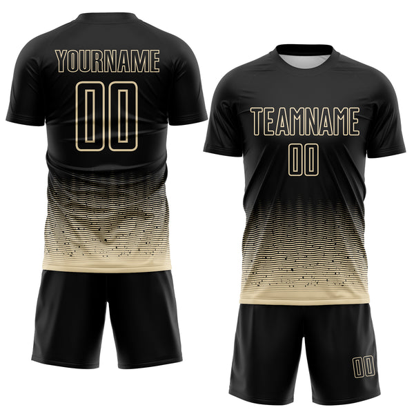 Custom Black-Cream Fade Wave Lines Splatter Sublimation Soccer Uniform Jersey