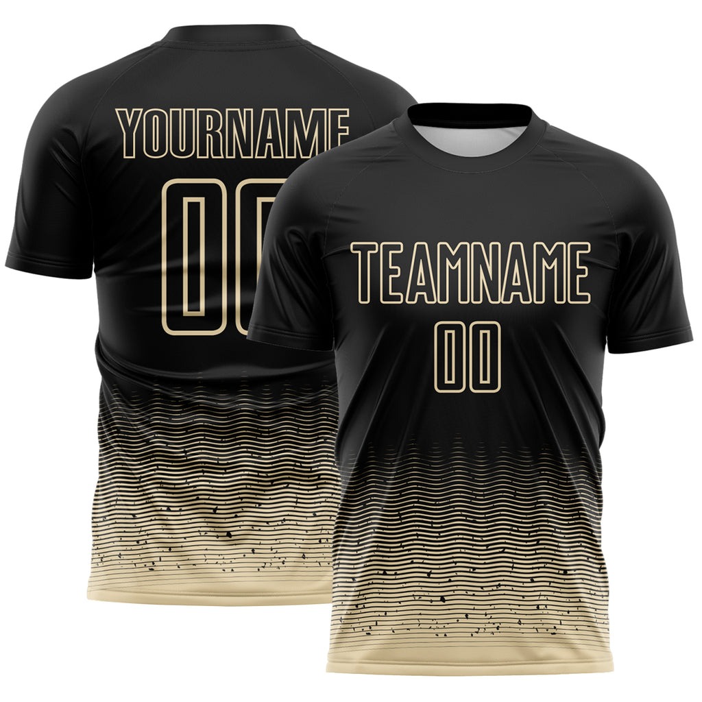 Custom Black-Cream Fade Wave Lines Splatter Sublimation Soccer Uniform Jersey