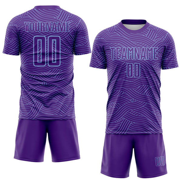 Custom Purple-Light Blue Abstract Wave Lines Interlocking Sublimation Soccer Uniform Jersey