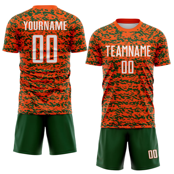 Custom Orange White-Green Geometric Fragment Splatter Sublimation Soccer Uniform Jersey