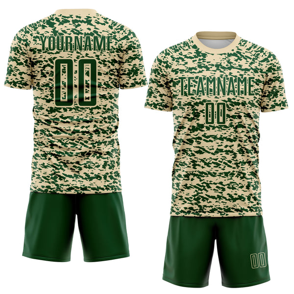 Custom Cream-Green Geometric Fragment Splatter Sublimation Soccer Uniform Jersey