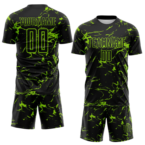 Custom Black-Neon Green Abstract Fluid Marble Sublimation Soccer Uniform Jersey