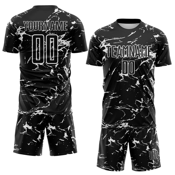 Custom Black-White Abstract Fluid Marble Sublimation Soccer Uniform Jersey