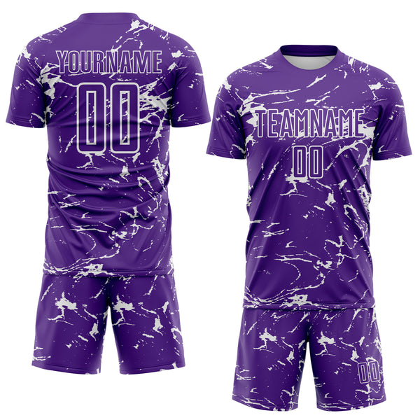 Custom Purple-White Abstract Fluid Marble Sublimation Soccer Uniform Jersey