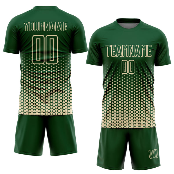 Custom Green-Cream Geometric Hexagonal Dot Gradient Sublimation Soccer Uniform Jersey