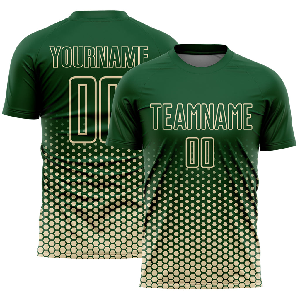 Custom Green-Cream Geometric Hexagonal Dot Gradient Sublimation Soccer Uniform Jersey