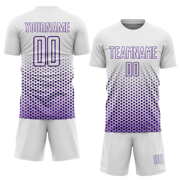 Custom White-Purple Geometric Hexagonal Dot Gradient Sublimation Soccer Uniform Jersey