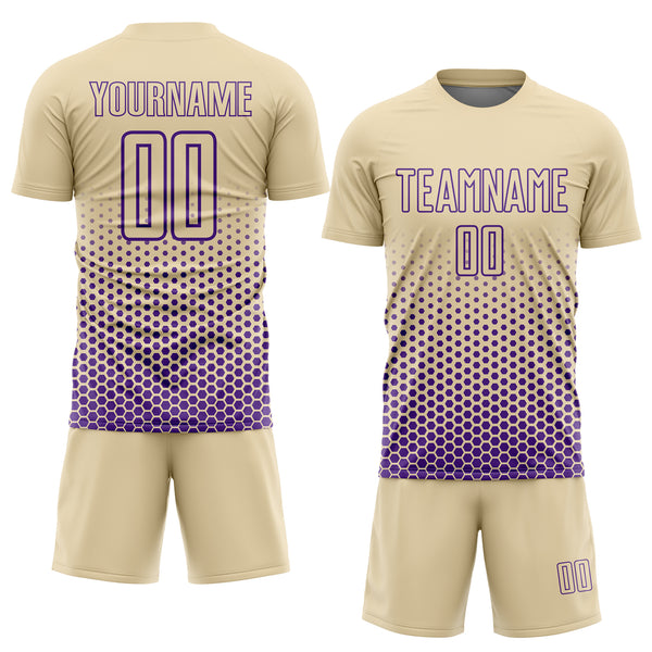 Custom Cream-Purple Geometric Hexagonal Dot Gradient Sublimation Soccer Uniform Jersey