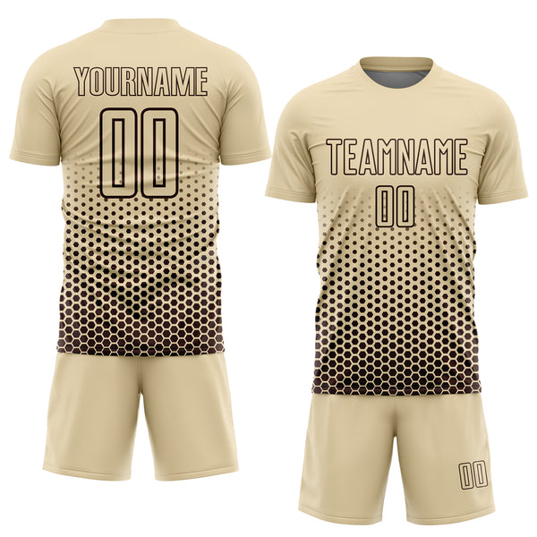 Custom Cream-Brown Geometric Hexagonal Dot Gradient Sublimation Soccer Uniform Jersey
