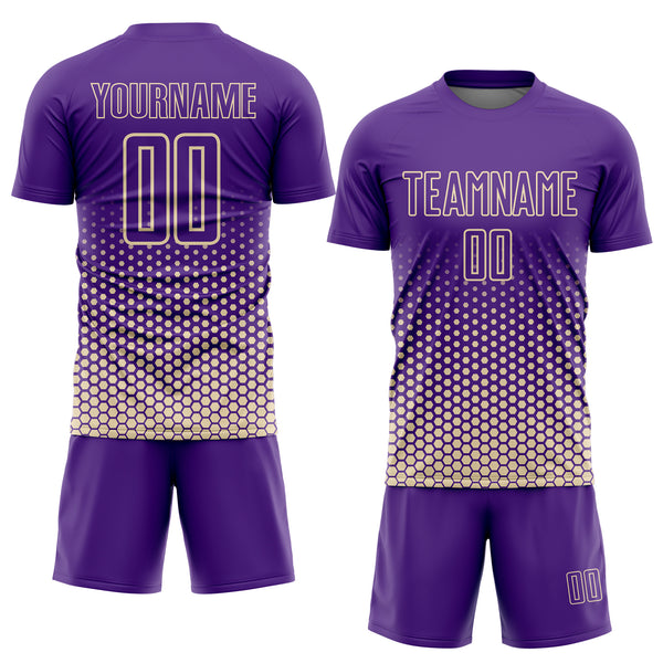 Custom Purple-Cream Geometric Hexagonal Dot Gradient Sublimation Soccer Uniform Jersey