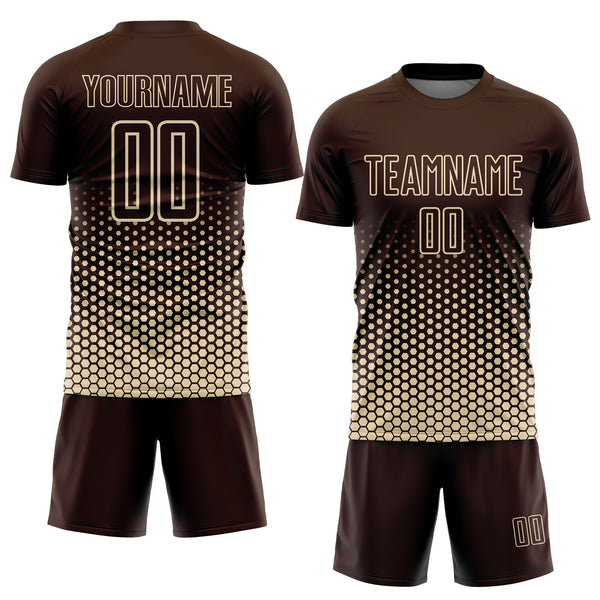 Custom Brown-Cream Geometric Hexagonal Dot Gradient Sublimation Soccer Uniform Jersey
