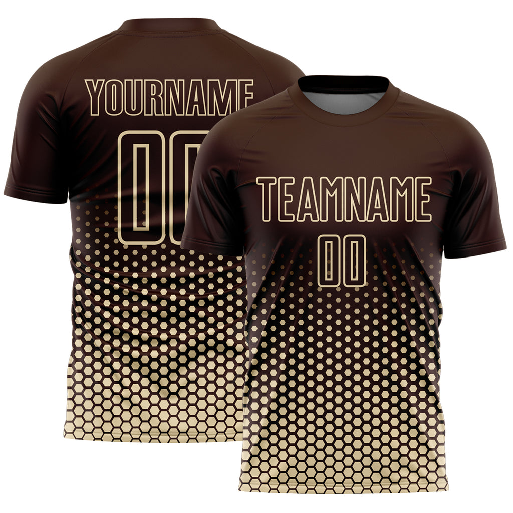 Custom Brown-Cream Geometric Hexagonal Dot Gradient Sublimation Soccer Uniform Jersey