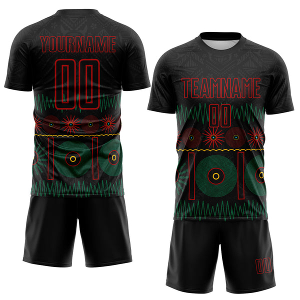 Custom Black Green Yellow-Red Jamaica Reggae Culture Sublimation Soccer Uniform Jersey