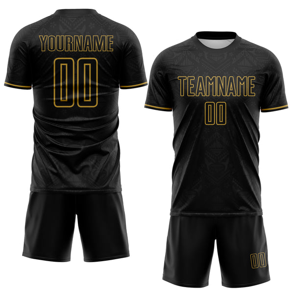 Custom Black-Old Gold Jamaica Subtle Tribal Aztec Sublimation Soccer Uniform Jersey