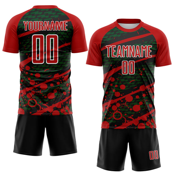 Custom Red Green Black-White Jamaica Brush Stroke Splatter Sublimation Soccer Uniform Jersey