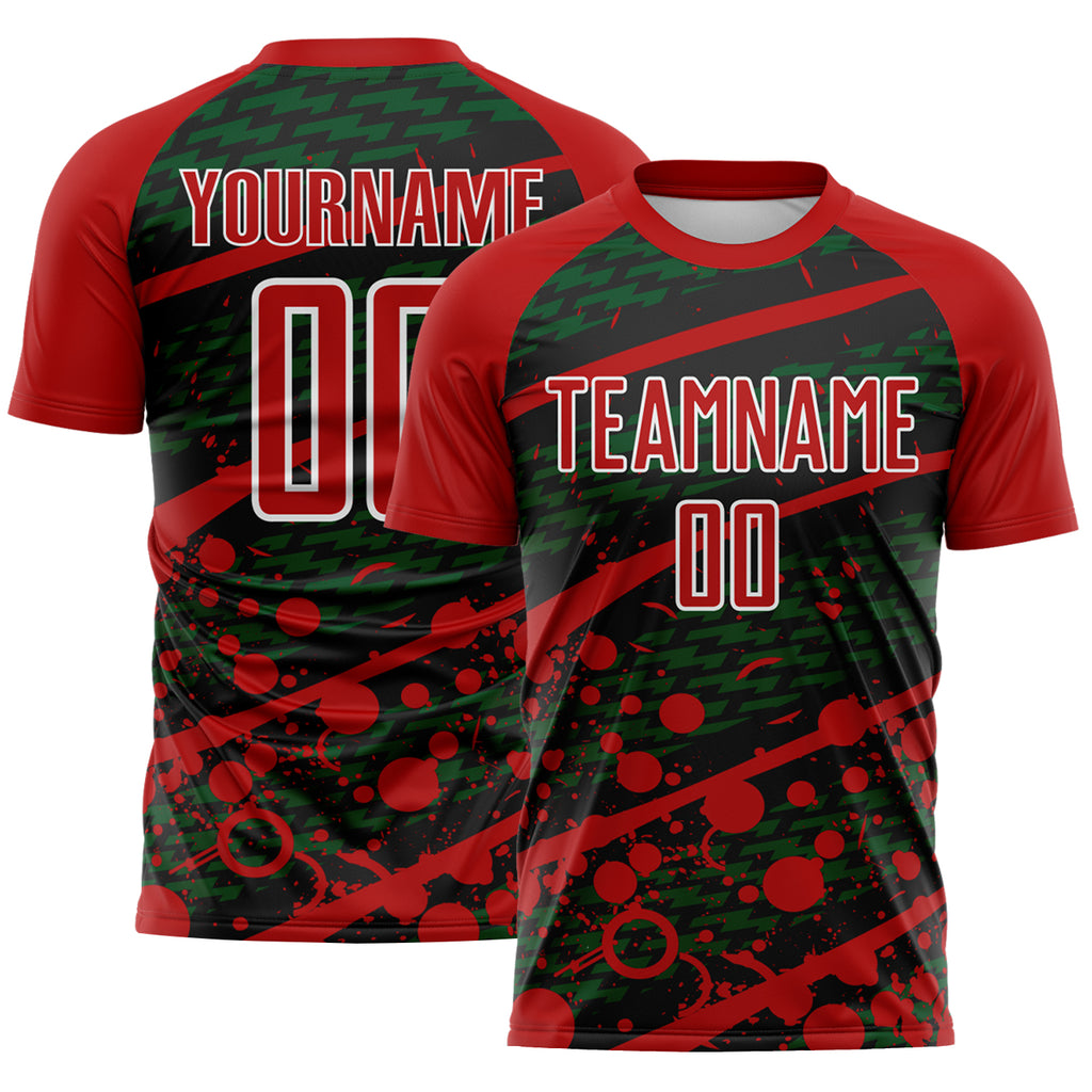 Custom Red Green Black-White Jamaica Brush Stroke Splatter Sublimation Soccer Uniform Jersey
