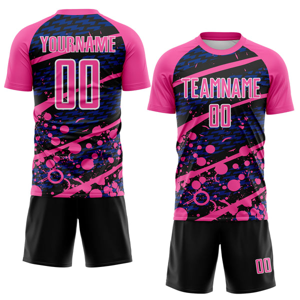 Custom Pink Royal Black-White Jamaica Brush Stroke Splatter Sublimation Soccer Uniform Jersey