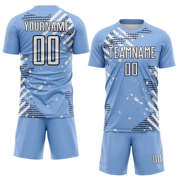 Custom Light Blue White-Black Argentina Brush Stroke Splatter Sublimation Soccer Uniform Jersey