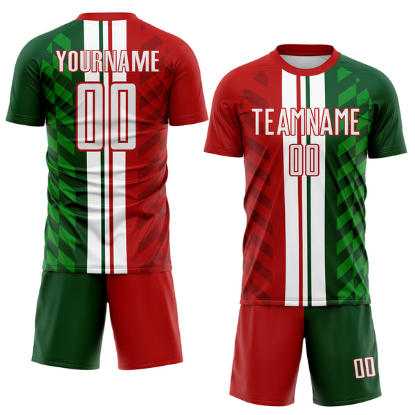 Custom Green White-Red Jamaica Stripes Sublimation Soccer Uniform Jersey