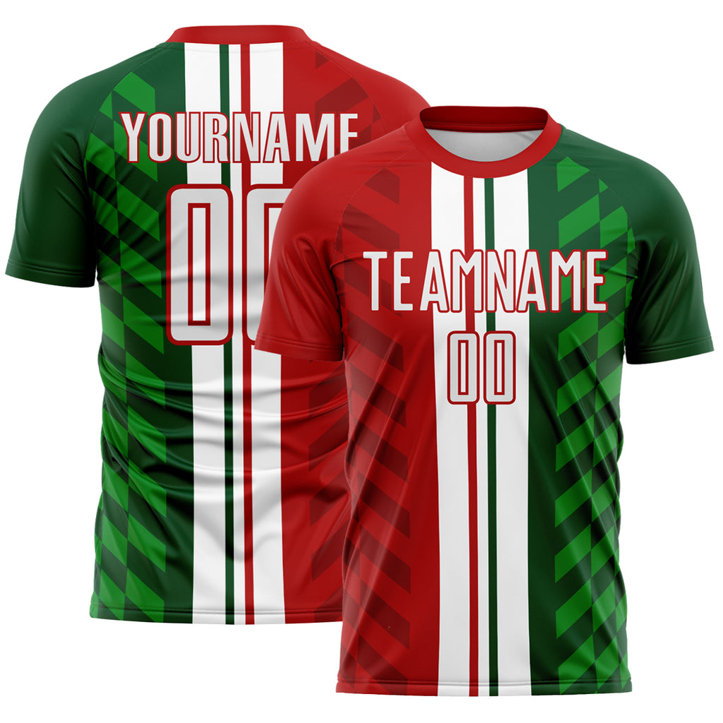 Custom Green White-Red Jamaica Stripes Sublimation Soccer Uniform Jersey
