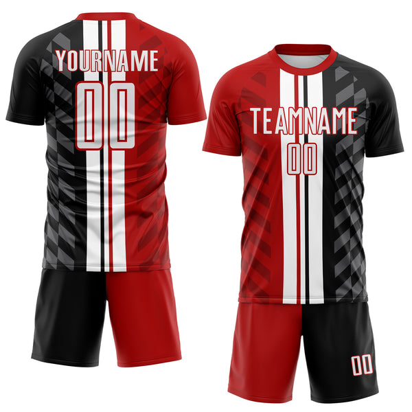 Custom Black White-Red Jamaica Stripes Sublimation Soccer Uniform Jersey