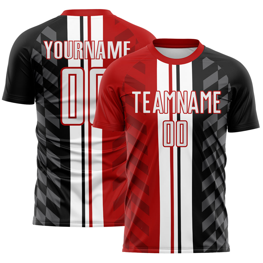 Custom Black White-Red Jamaica Stripes Sublimation Soccer Uniform Jersey