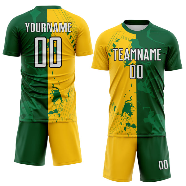 Custom Green White Yellow-Black Jamaica Paint Splatter Sublimation Soccer Uniform Jersey