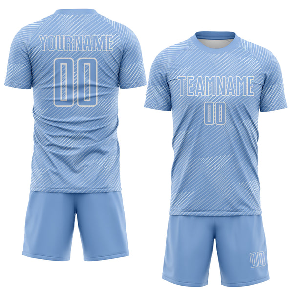 Custom Light Blue-White Diagonal Scratch Lines Argentina Sublimation Soccer Uniform Jersey