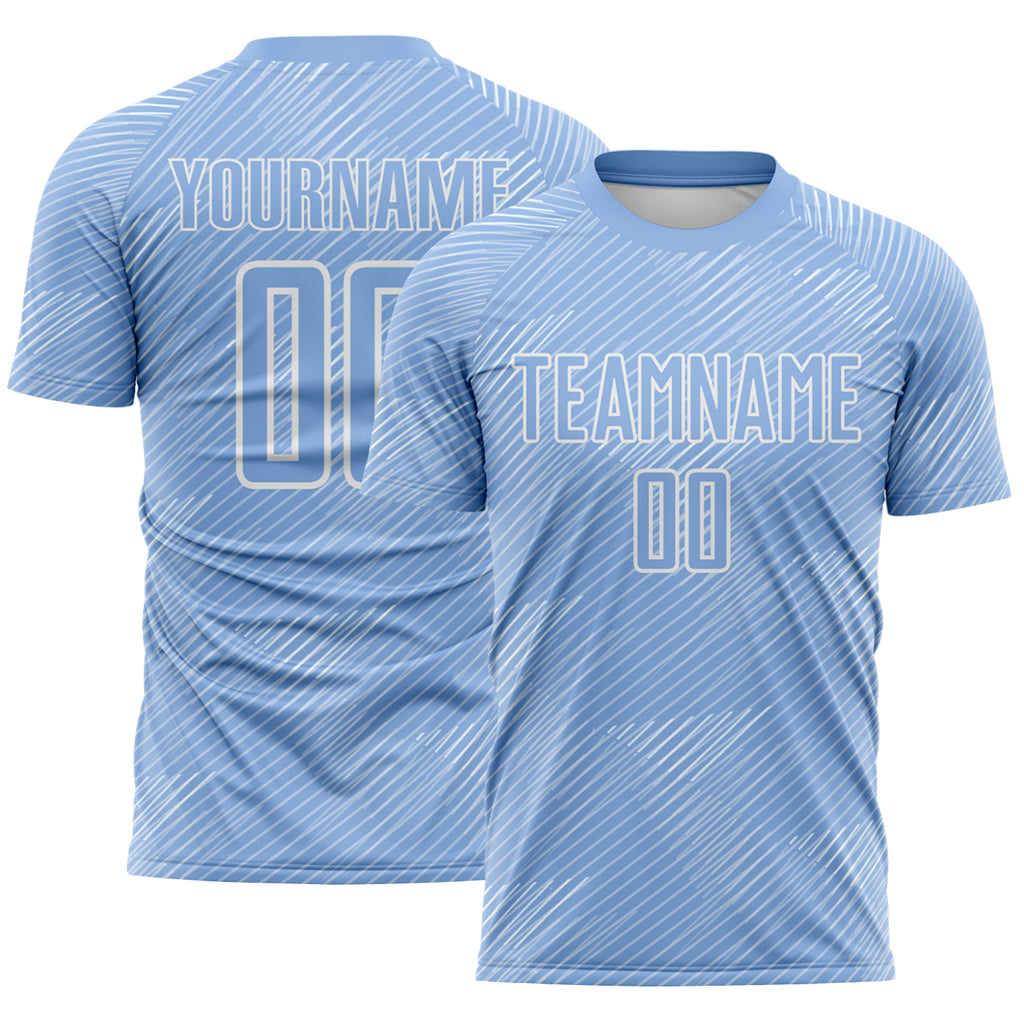 Custom Light Blue-White Diagonal Scratch Lines Argentina Sublimation Soccer Uniform Jersey