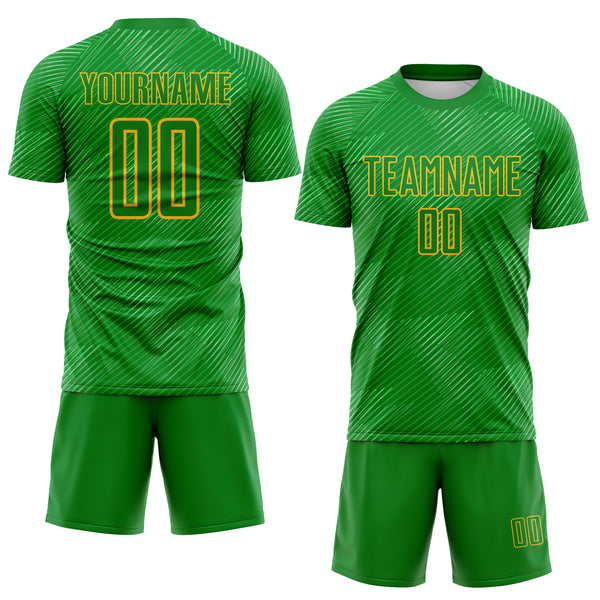 Custom Grass Green-Gold Diagonal Scratch Lines Sublimation Soccer Uniform Jersey