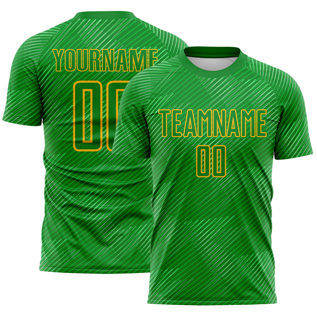 Custom Grass Green-Gold Diagonal Scratch Lines Sublimation Soccer Uniform Jersey