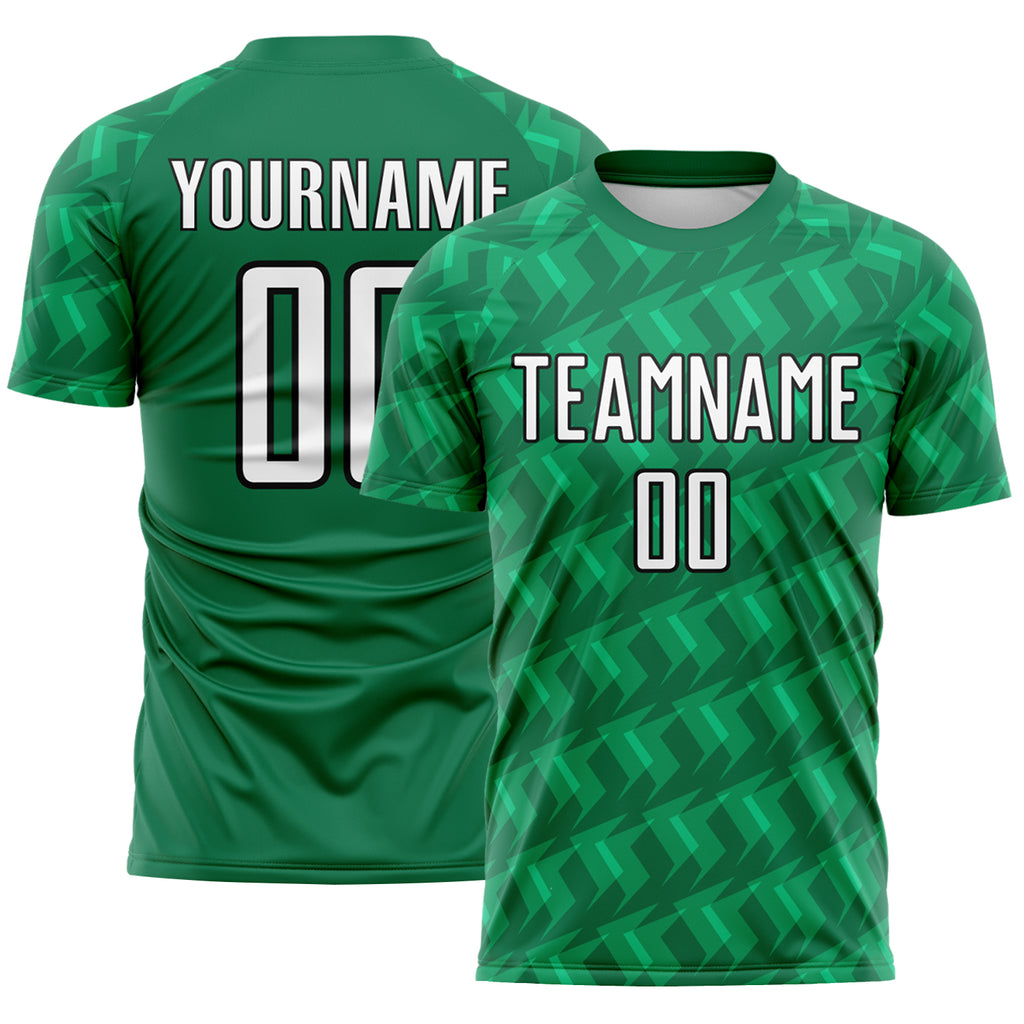 Custom Kelly Green White-Black Chevron Geometric Arrow Sublimation Soccer Uniform Jersey