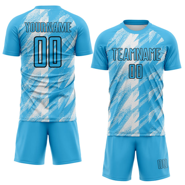 Custom Sky Blue White-Black Brush Stroke Argentina Sublimation Soccer Uniform Jersey