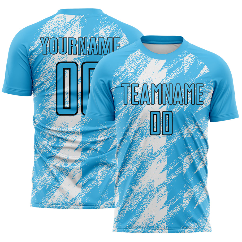 Custom Sky Blue White-Black Brush Stroke Argentina Sublimation Soccer Uniform Jersey